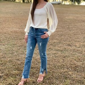 Risen Brand Straight Leg Side Slit Jeans